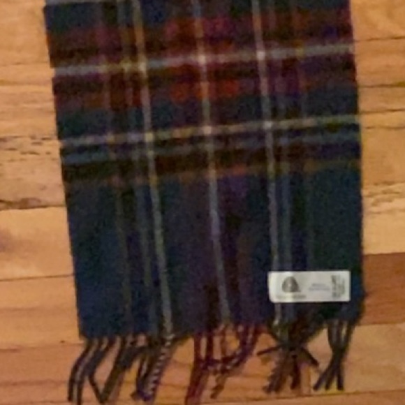 Plaid Wool Scarf in Teal and Burgundy - Picture 5 of 10